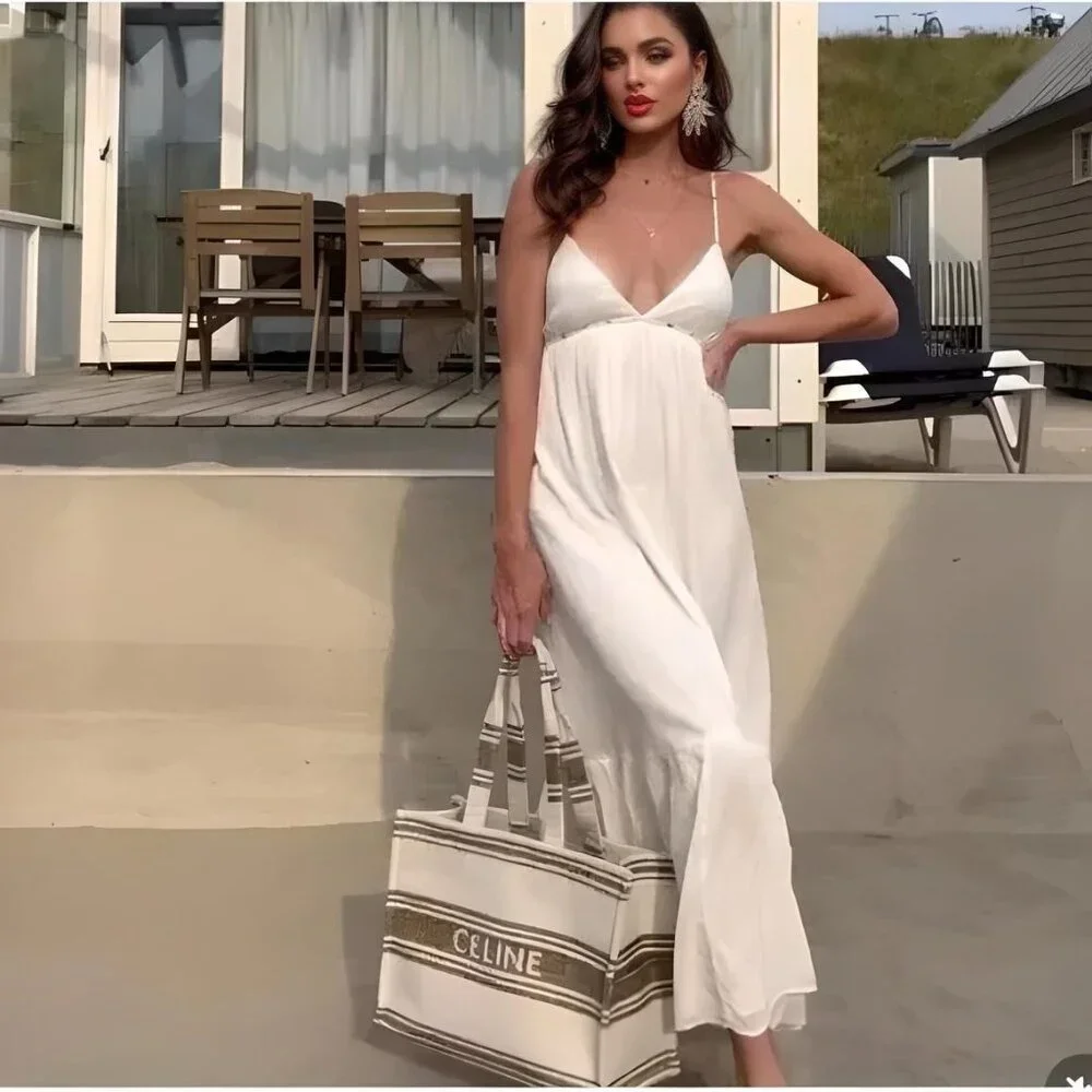 Zara White Strappy Maxi Dress Sz XL NWT